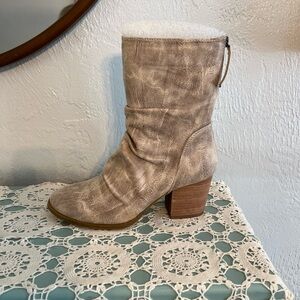 Very G Distressed Taupe Slouch Mid-Calf Block Heel Boots
